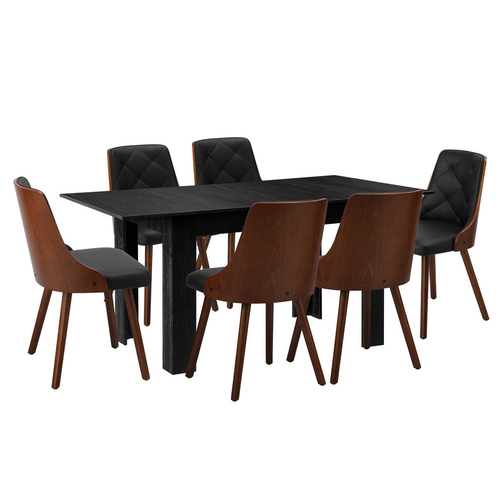 160cm Extendable Dining Table with 6PCS Chairs PU Leather