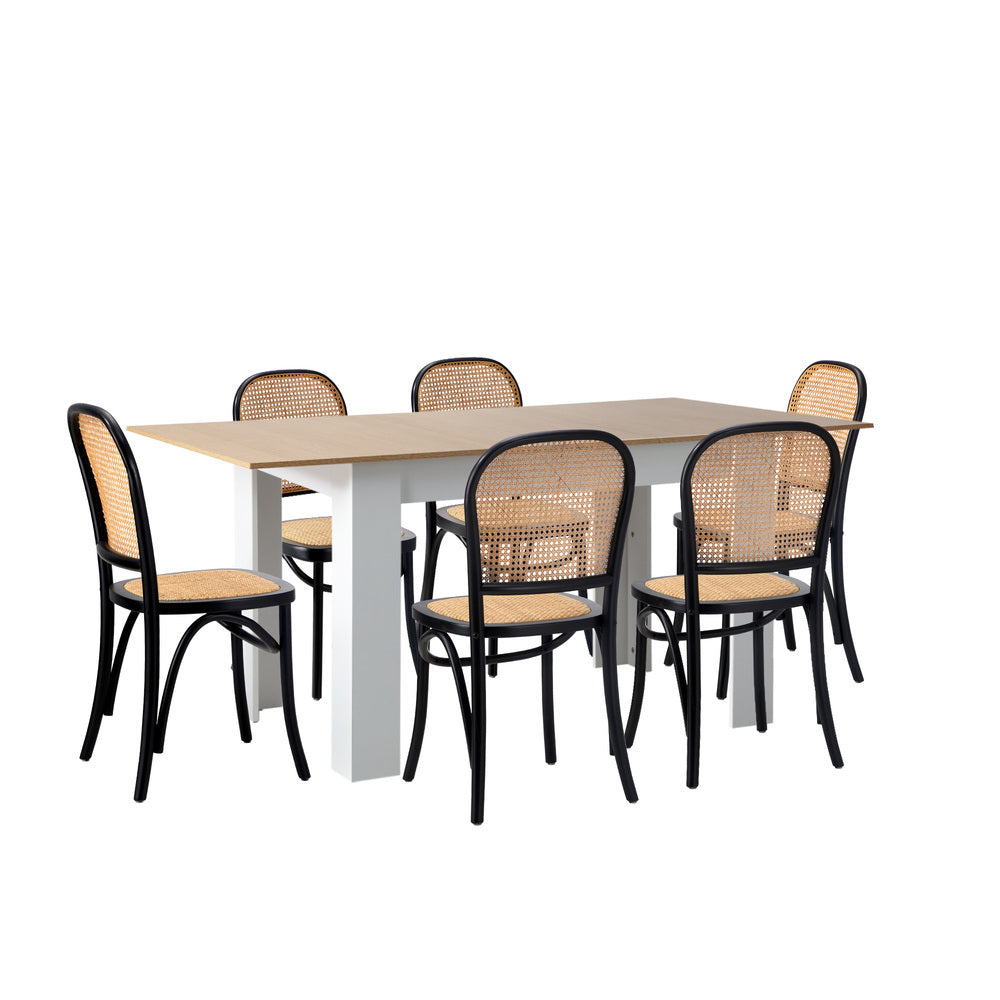 160cm Extendable Dining Table with 6PCS Chairs Rattan White