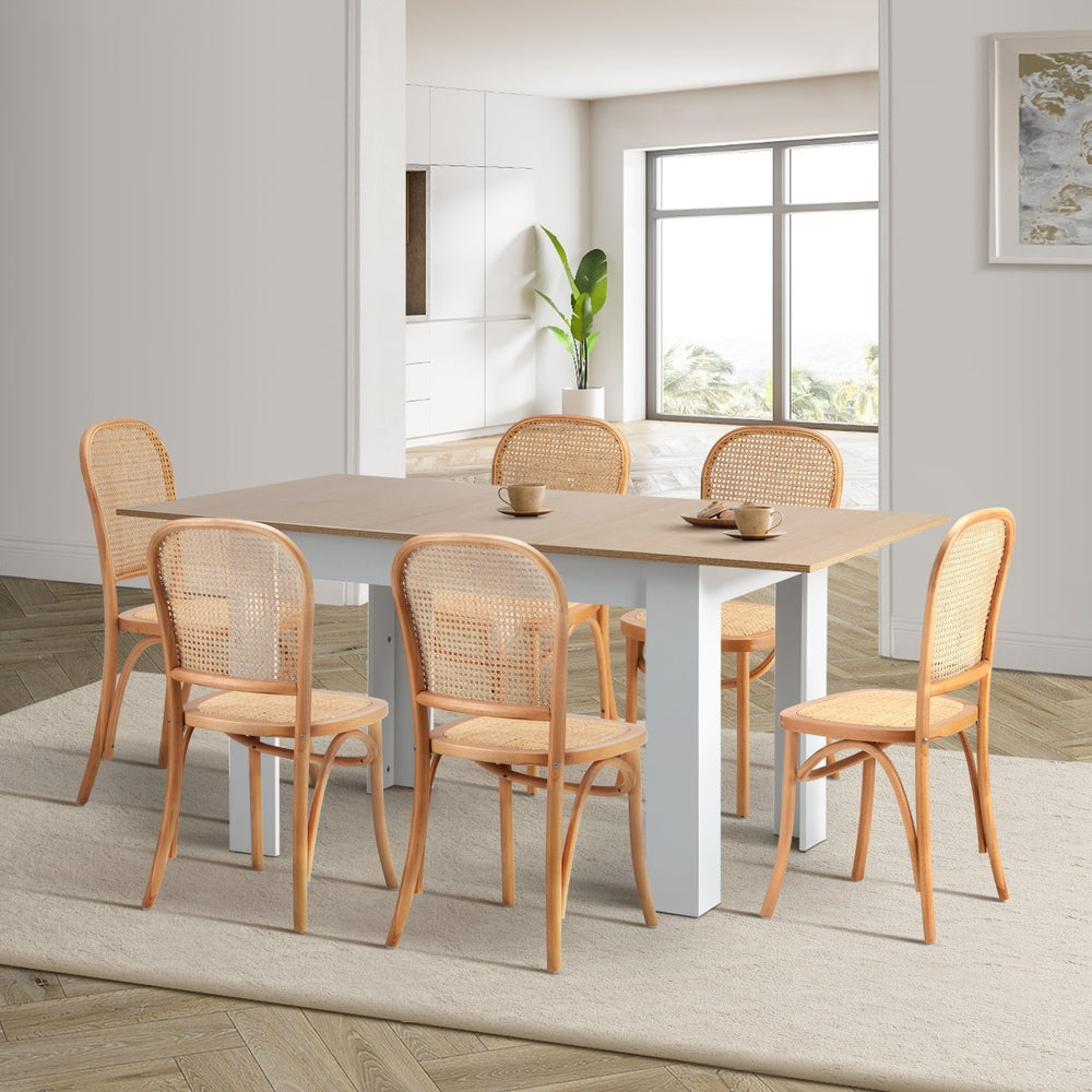 160cm Extendable Dining Table with 6PCS Chairs Rattan Natural