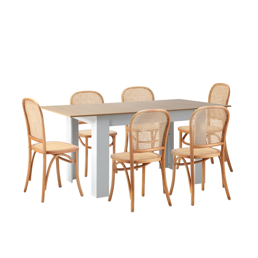 160cm Extendable Dining Table with 6PCS Chairs Rattan Natural