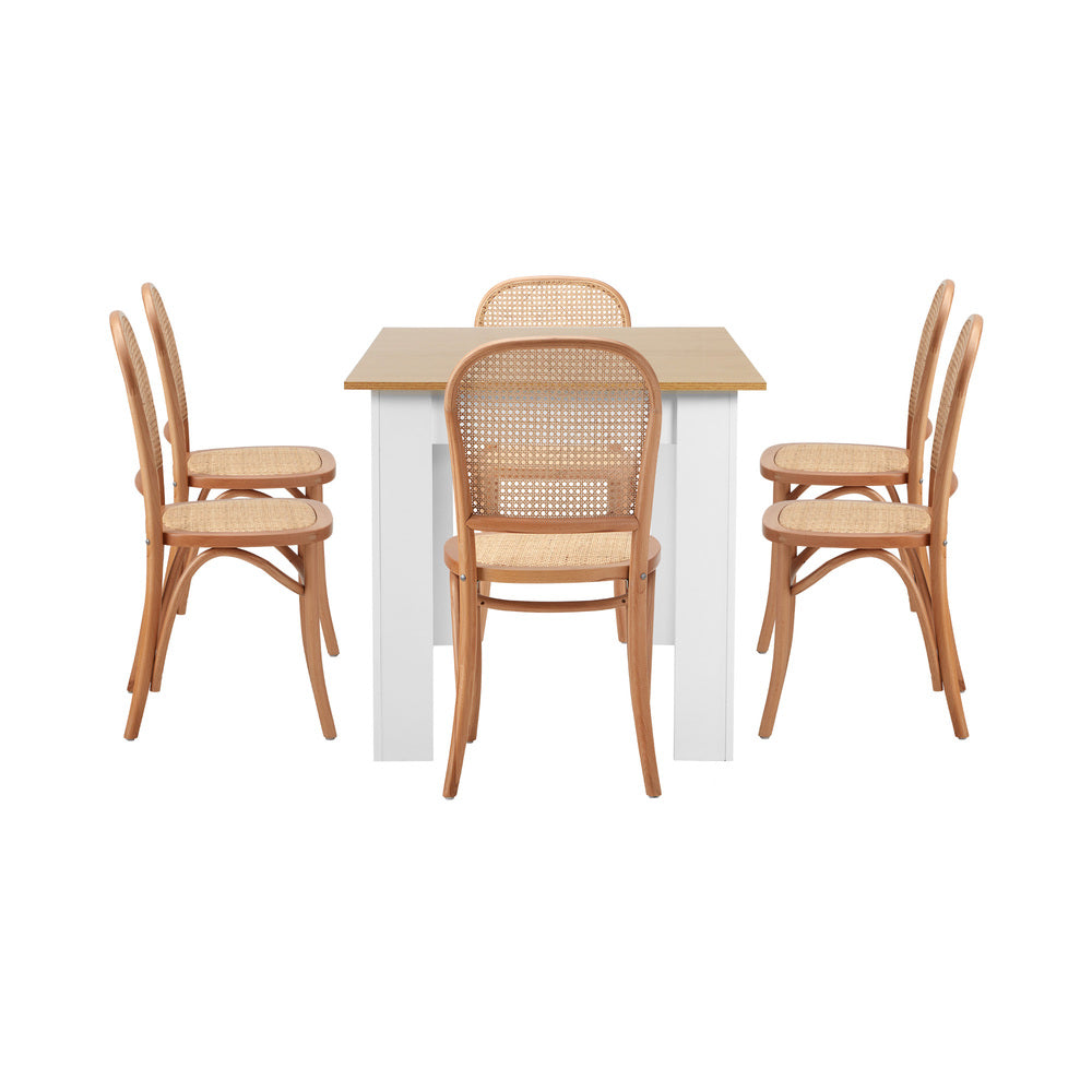 160cm Extendable Dining Table with 6PCS Chairs Rattan Natural