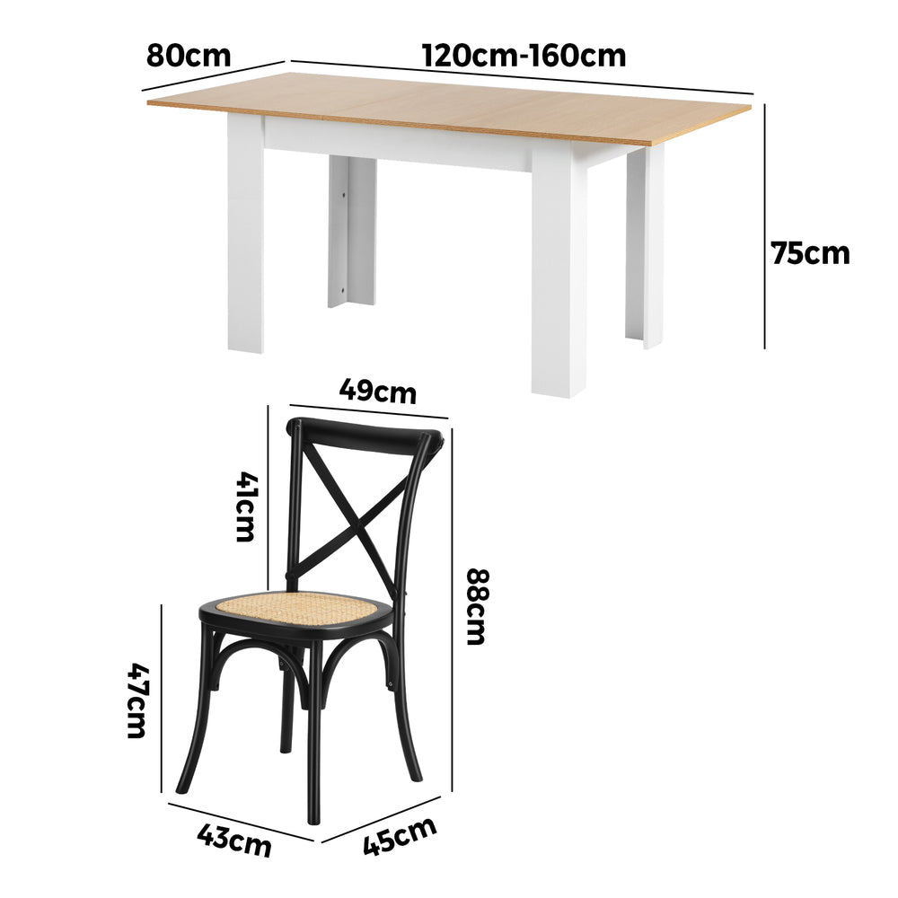 Extendable Dining Table with 4/6PCS Chairs Crossback