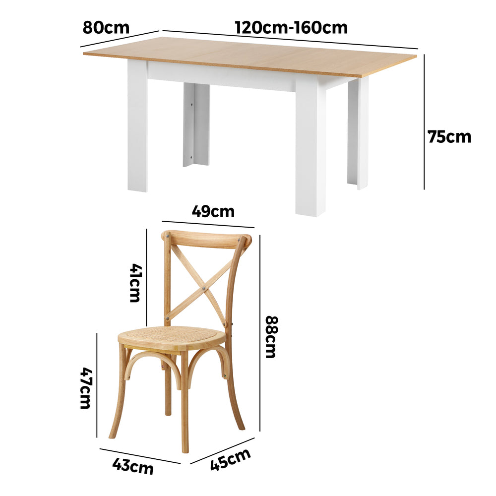 Extendable Dining Table with 4/6PCS Chairs Crossback