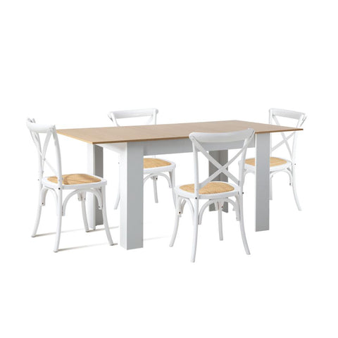 160cm Extendable Dining Table with 4PCS Chairs Crossback White