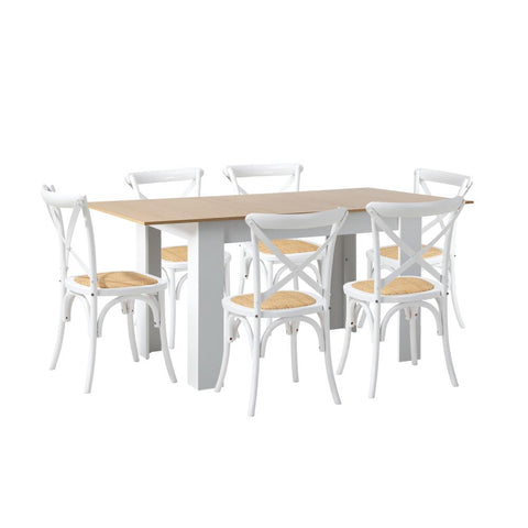 160cm Extendable Dining Table with 4PCS/6PCS Chairs Crossback White