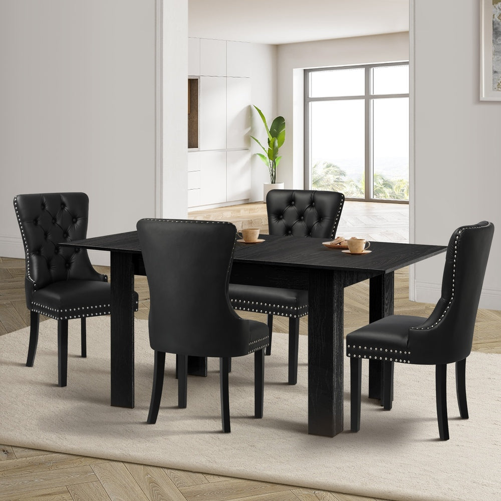 Dining Set 160cm Extendable Table with 4PCS Chairs PU Leather