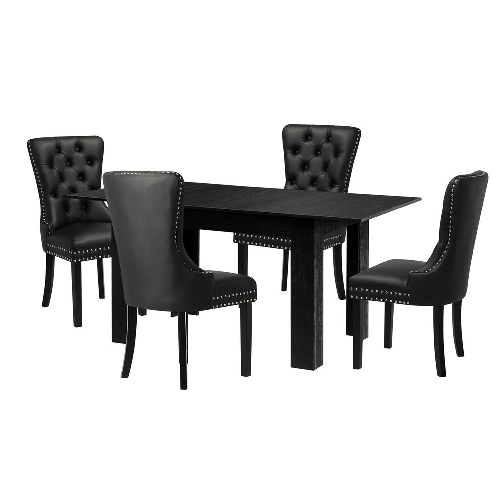 Dining Set 160cm Extendable Table with 4PCS Chairs PU Leather