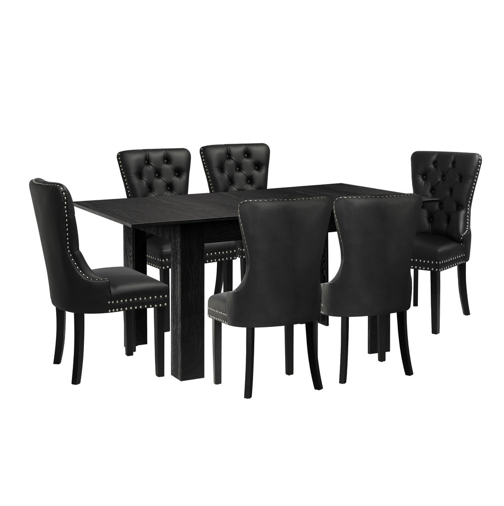 Dining Set 160cm Extendable Table with 6PCS Chairs PU Leather