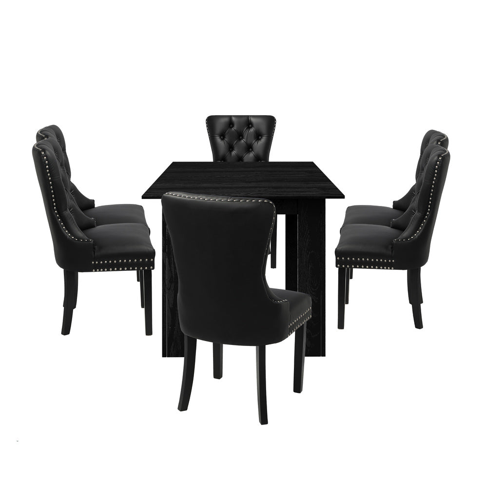 Dining Set 160cm Extendable Table with 6PCS Chairs PU Leather