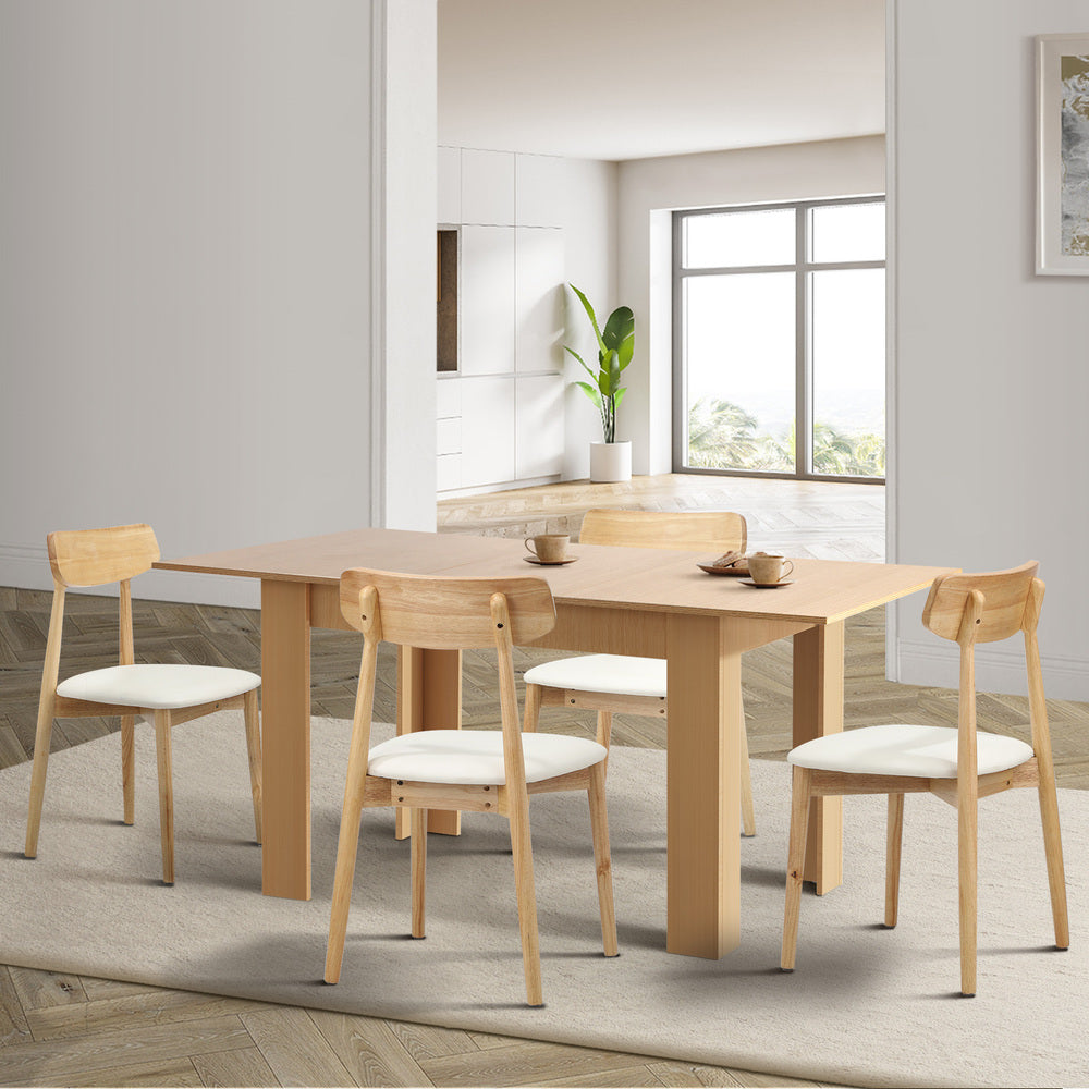 Extendable Dining Table with 4x/6x Dining Chairs PU Leather Natural/White