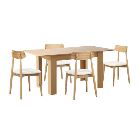 Extendable Dining Table with 4x/6x Dining Chairs PU Leather Natural/White