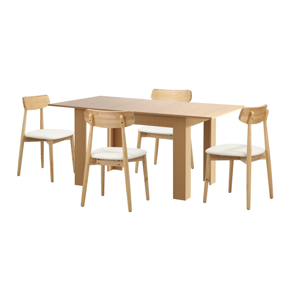 Extendable Dining Table with 4x/6x Dining Chairs PU Leather Natural/White