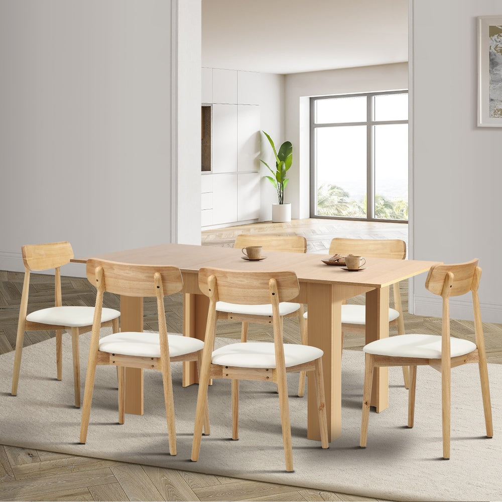 Extendable Dining Table with 4x/6x Dining Chairs PU Leather Natural/White