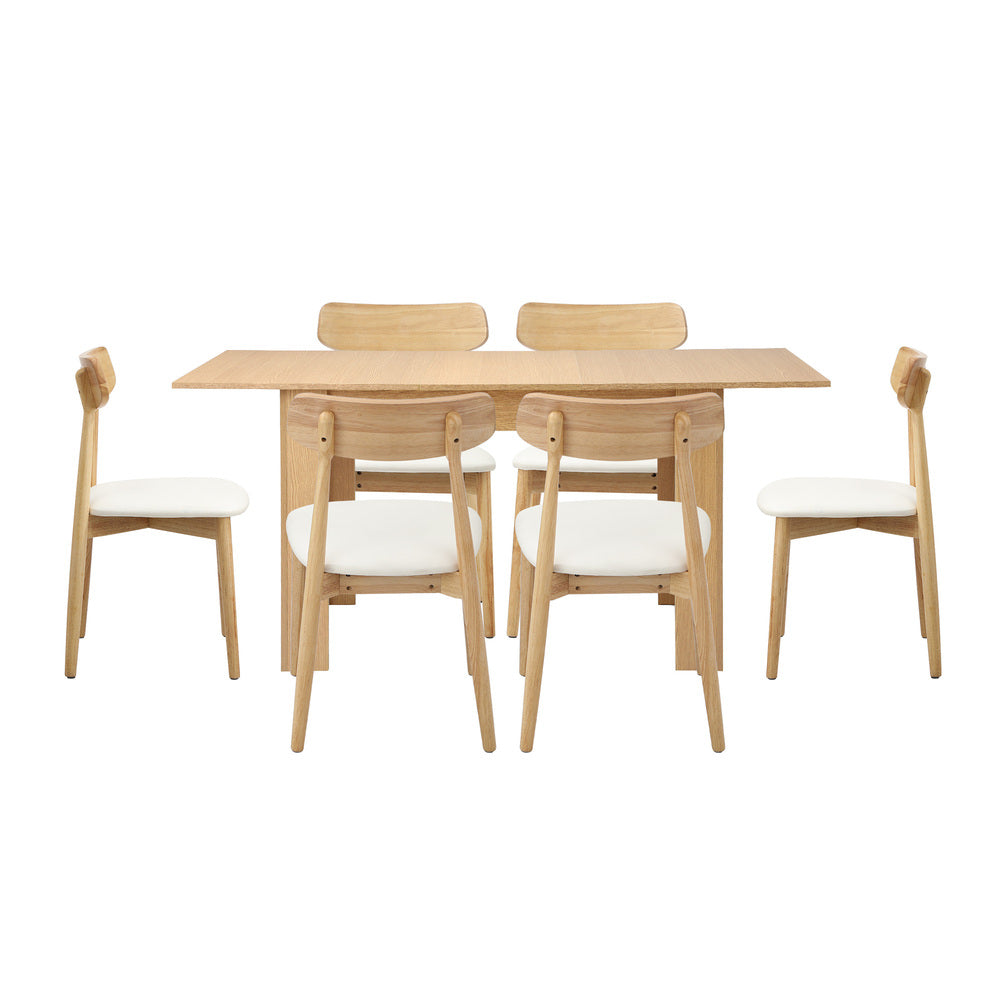 Extendable Dining Table with 4x/6x Dining Chairs PU Leather Natural/White