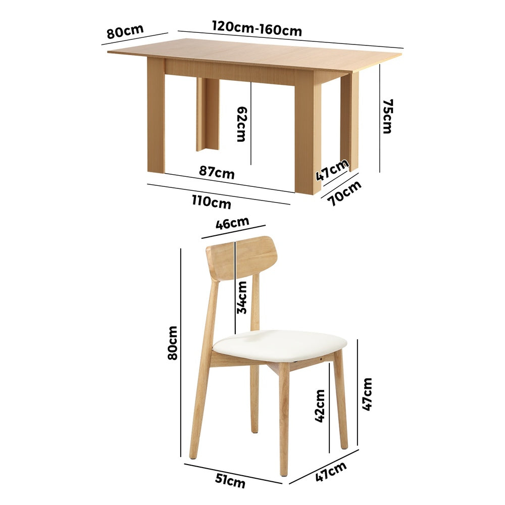 Extendable Dining Table with 4x/6x Dining Chairs PU Leather Natural/White