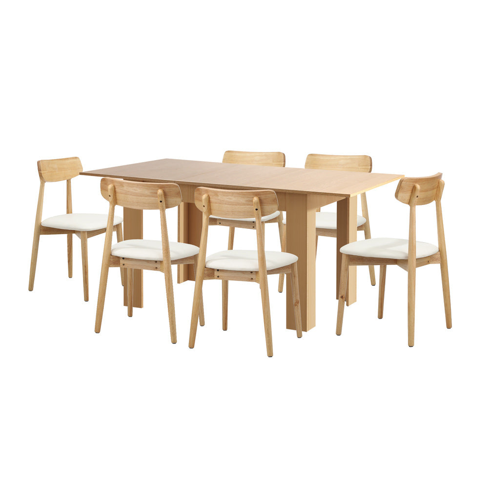 Extendable Dining Table with 4x/6x Dining Chairs PU Leather Natural/White