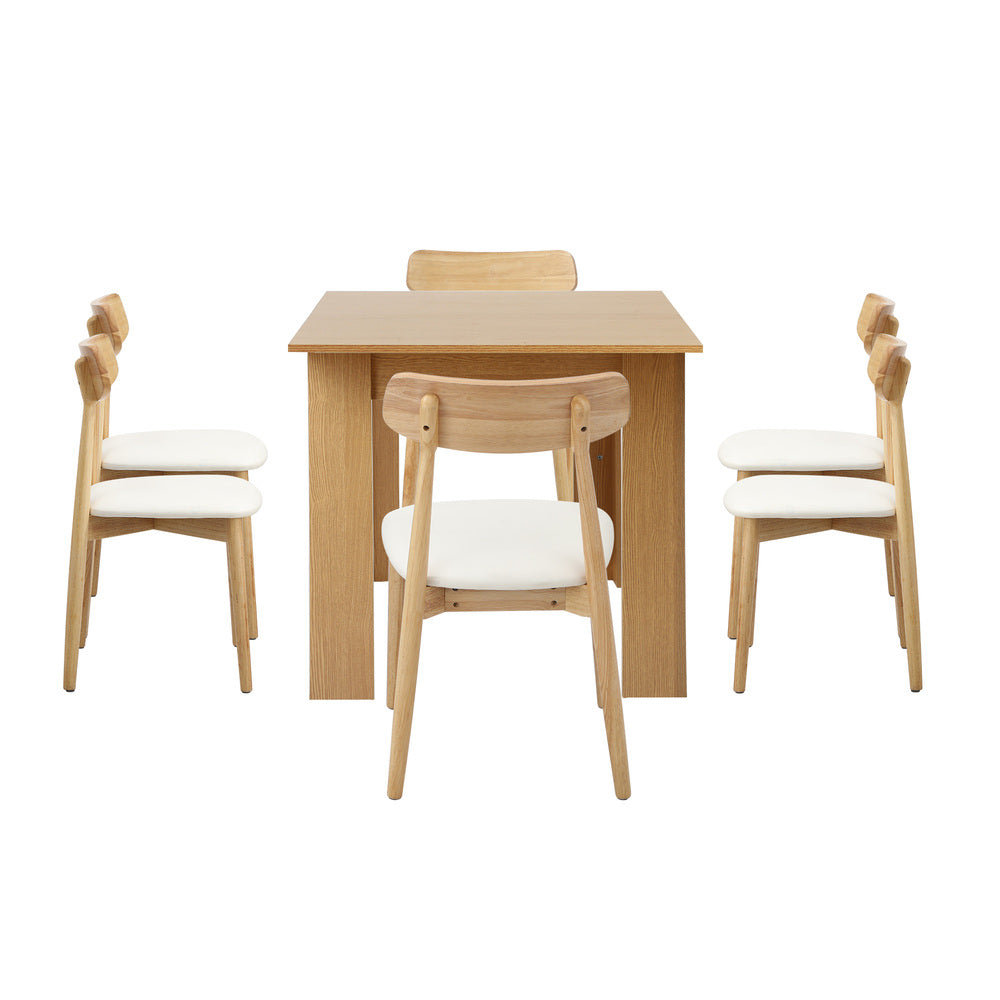 Extendable Dining Table with 4x/6x Dining Chairs PU Leather Natural/White