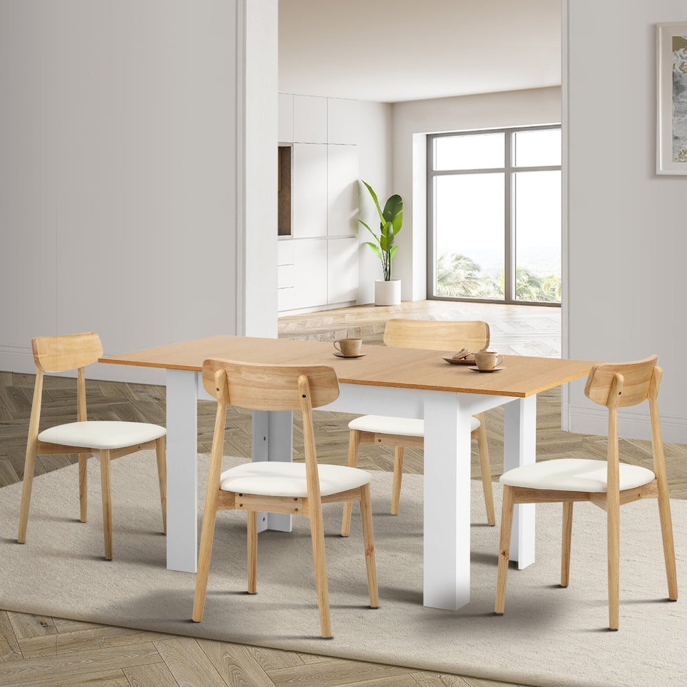 Extendable Dining Table with 4x/6x Dining Chairs PU Leather Natural/White