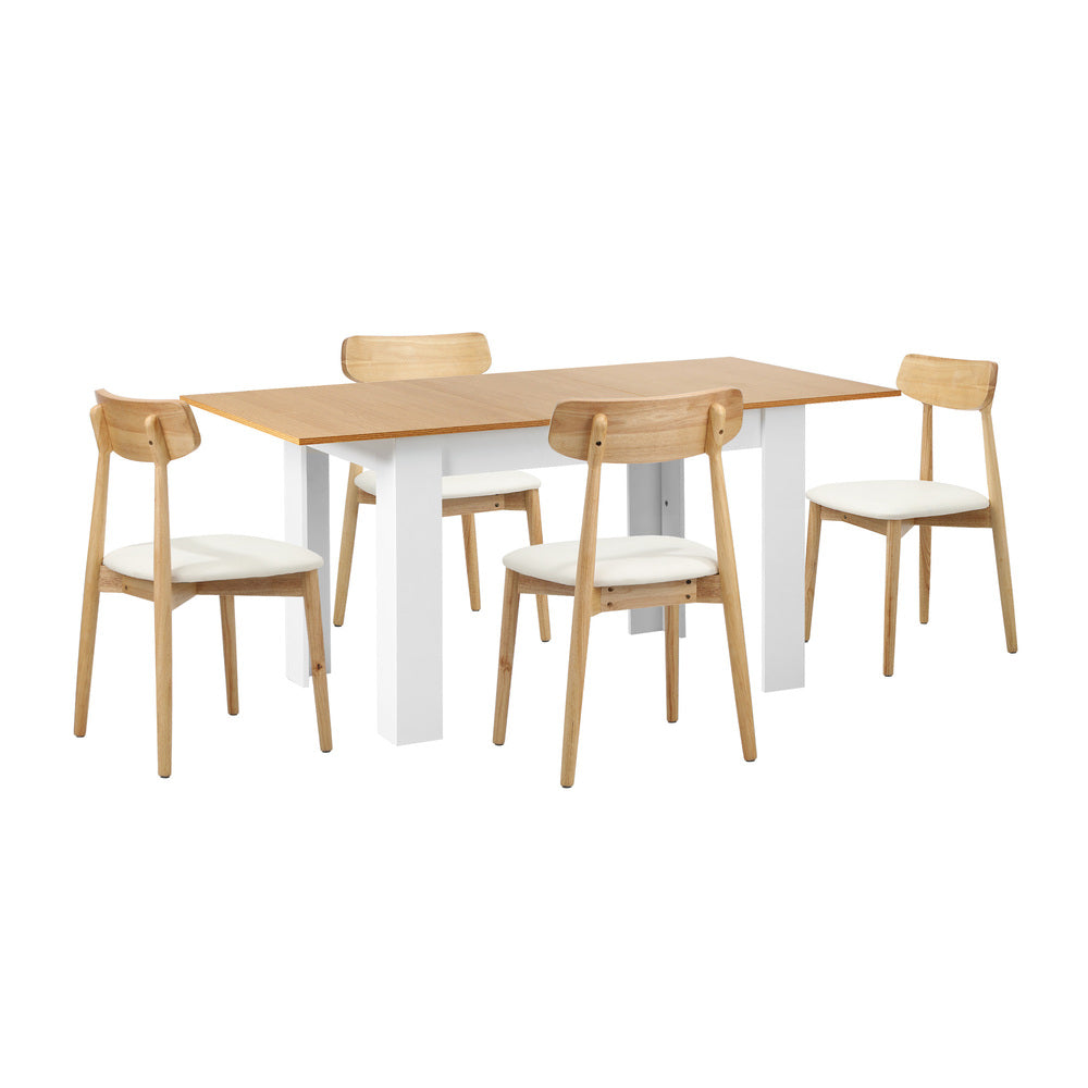 Extendable Dining Table with 4x/6x Dining Chairs PU Leather Natural/White