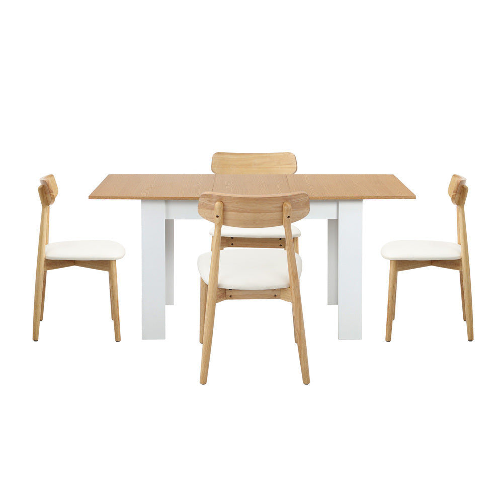 Extendable Dining Table with 4x/6x Dining Chairs PU Leather Natural/White