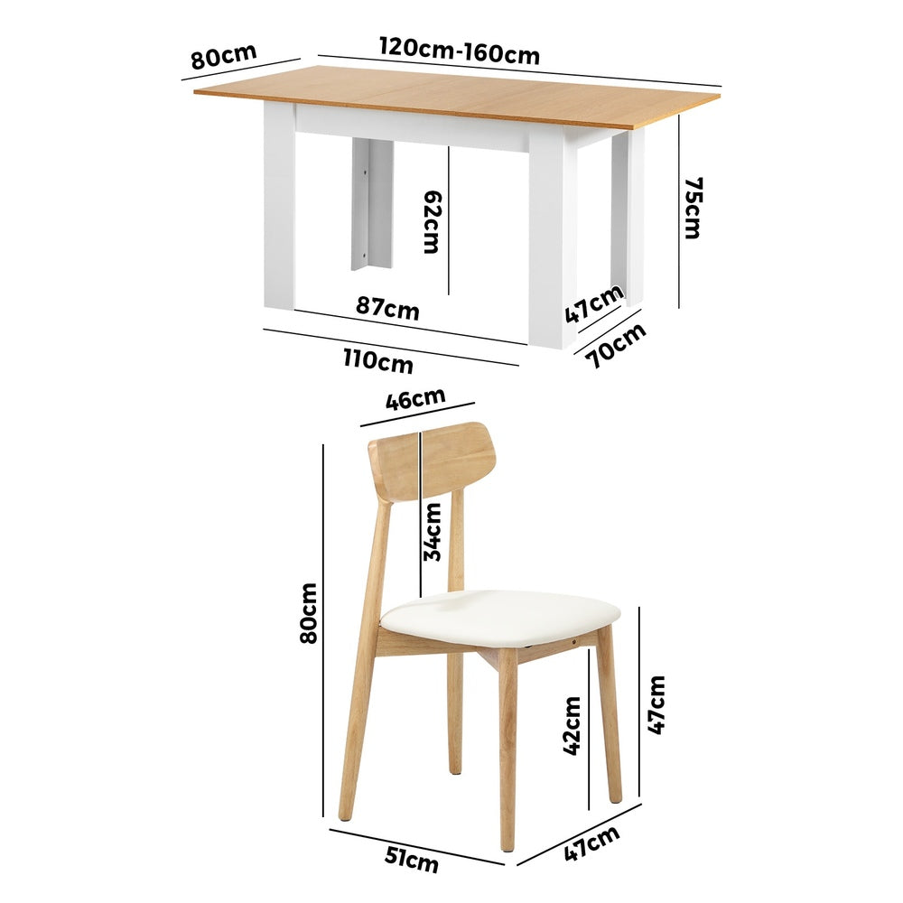 Extendable Dining Table with 4x/6x Dining Chairs PU Leather Natural/White