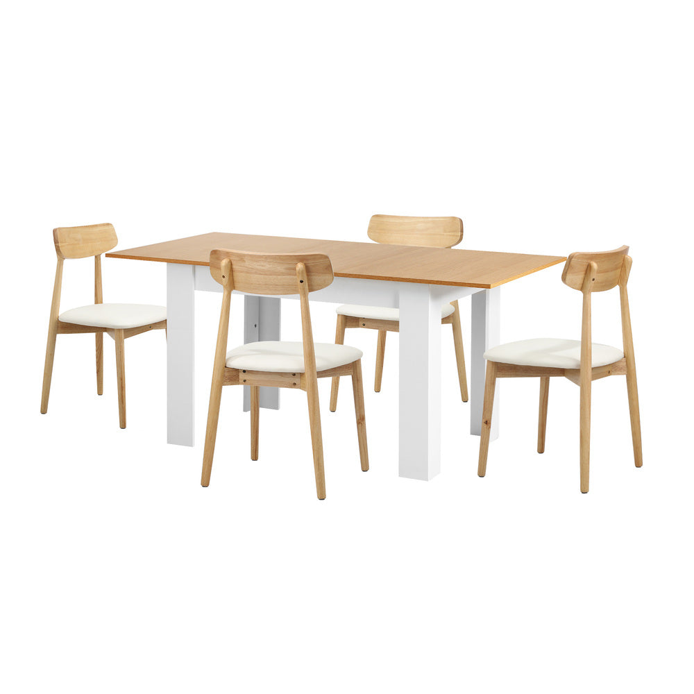 Extendable Dining Table with 4x/6x Dining Chairs PU Leather Natural/White