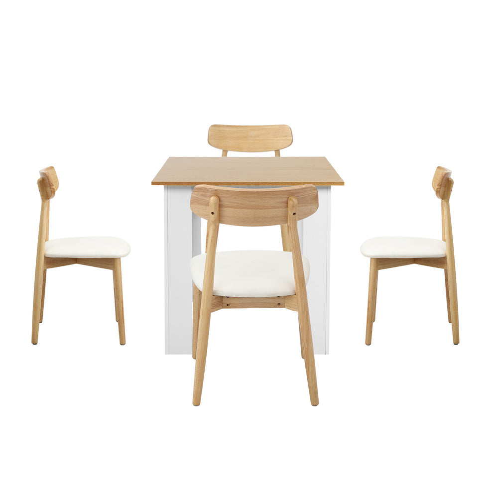 Extendable Dining Table with 4x/6x Dining Chairs PU Leather Natural/White