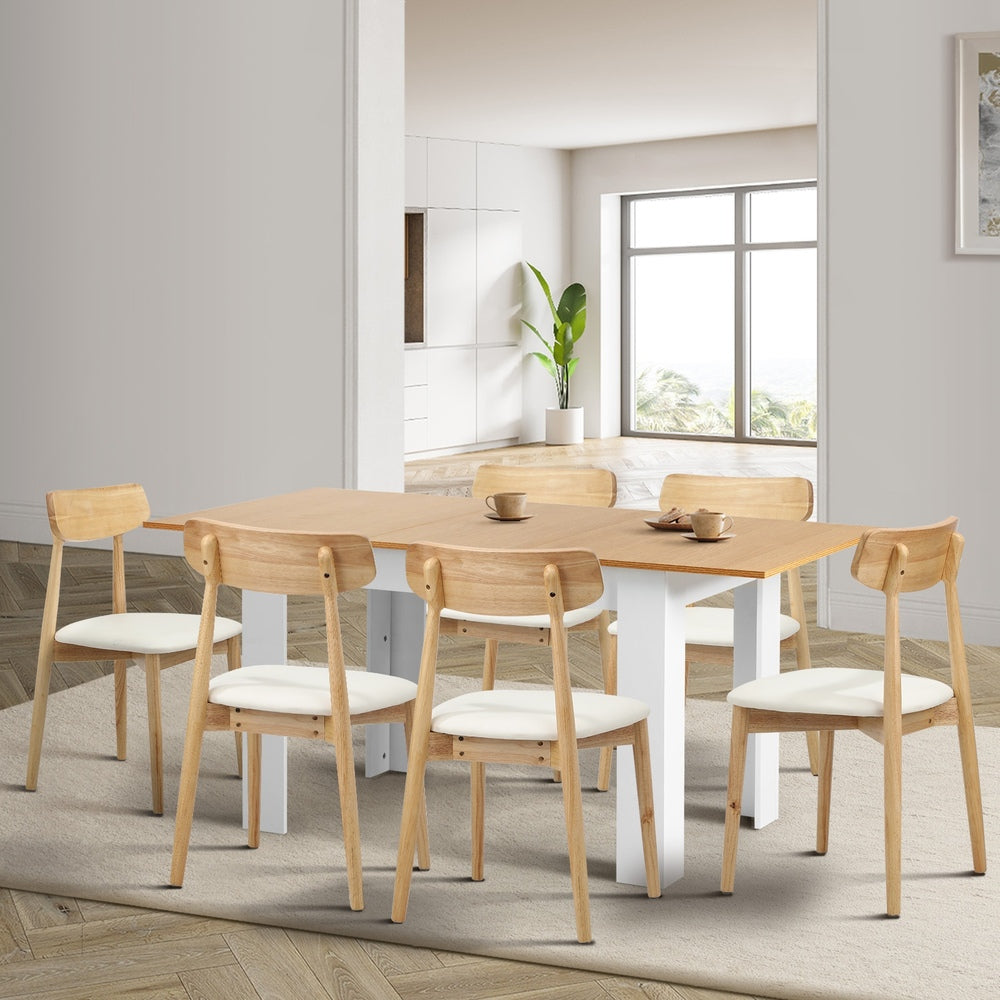 Extendable Dining Table with 4x/6x Dining Chairs PU Leather Natural/White