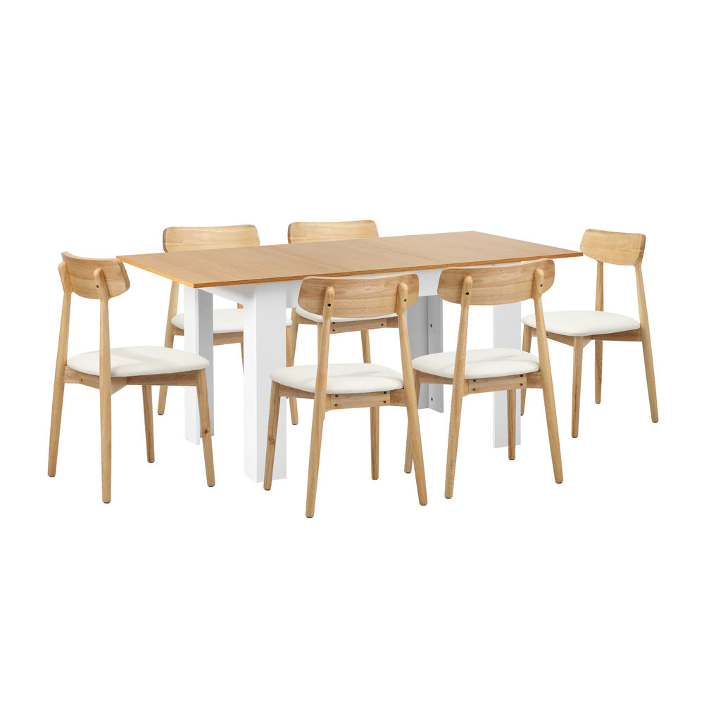 Extendable Dining Table with 4x/6x Dining Chairs PU Leather Natural/White