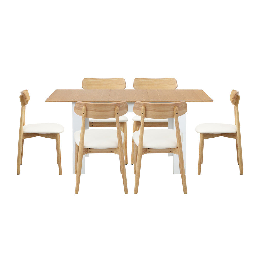 Extendable Dining Table with 4x/6x Dining Chairs PU Leather Natural/White