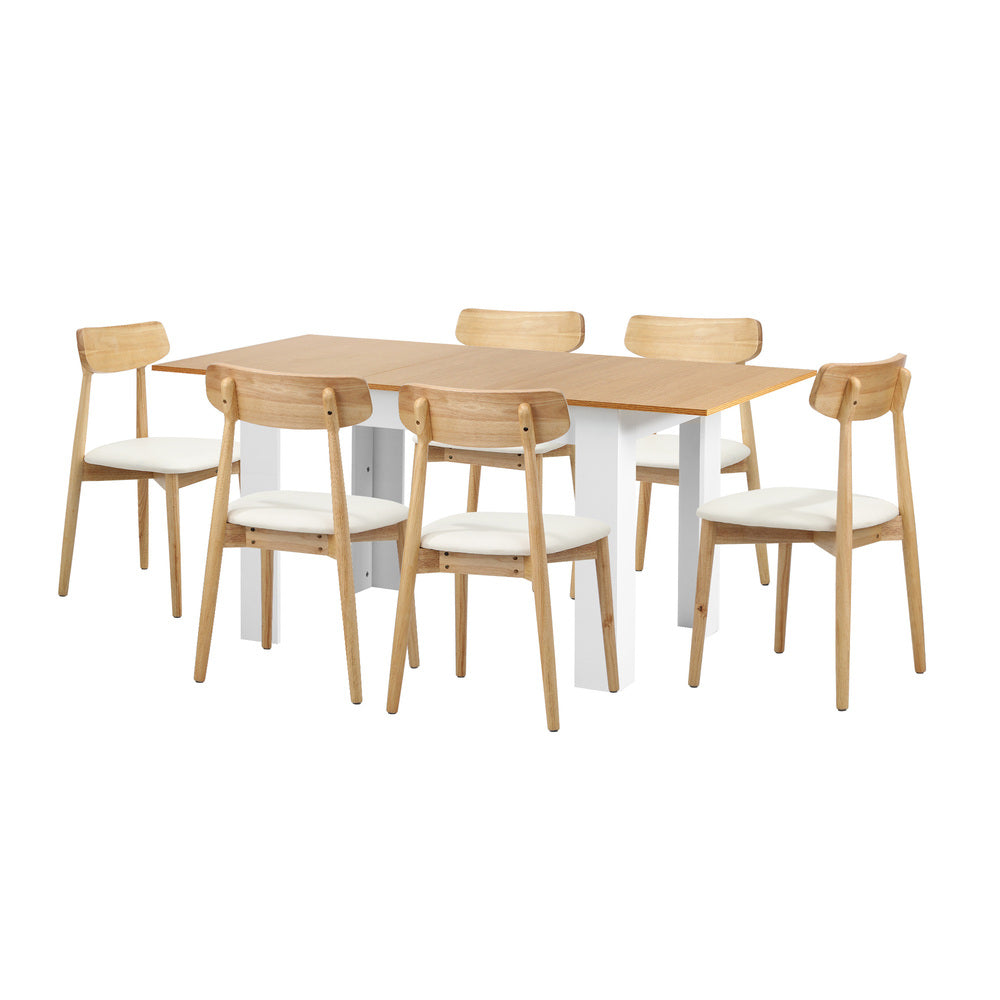 Extendable Dining Table with 4x/6x Dining Chairs PU Leather Natural/White