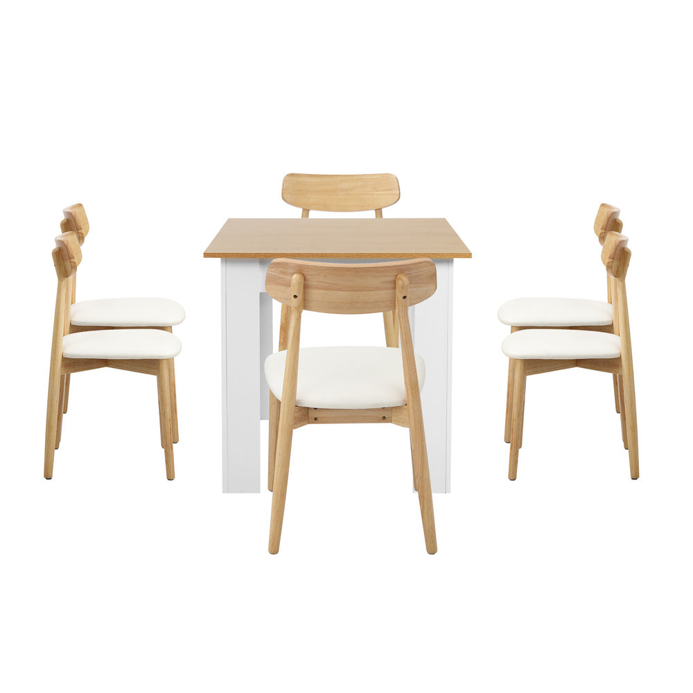 Extendable Dining Table with 4x/6x Dining Chairs PU Leather Natural/White