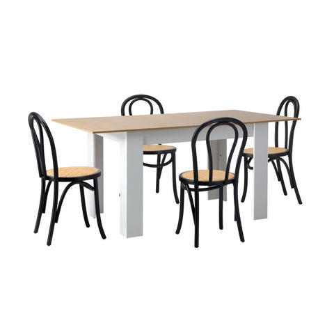 160cm Extendable Dining Table with 4PCS Crossback Chairs Black