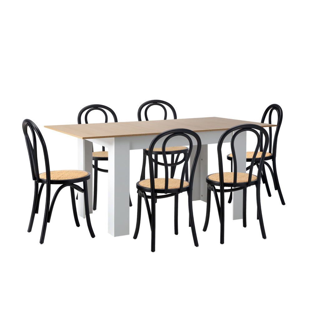 160cm Extendable Dining Table with 6PCS Crossback Chairs Black