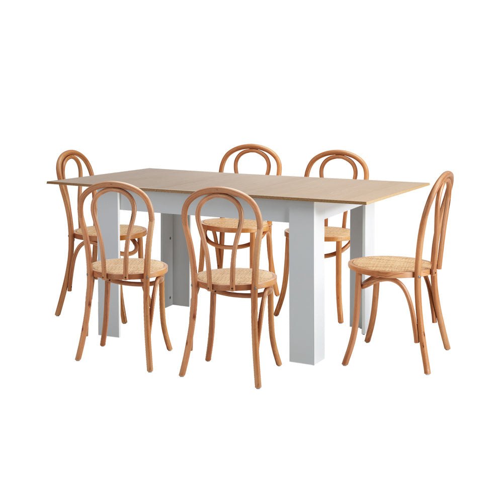 160cm Extendable Dining Table with 6PCS Crossback Chairs White