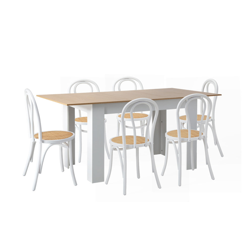 160cm Extendable Dining Table with 6PCS Crossback Chairs White