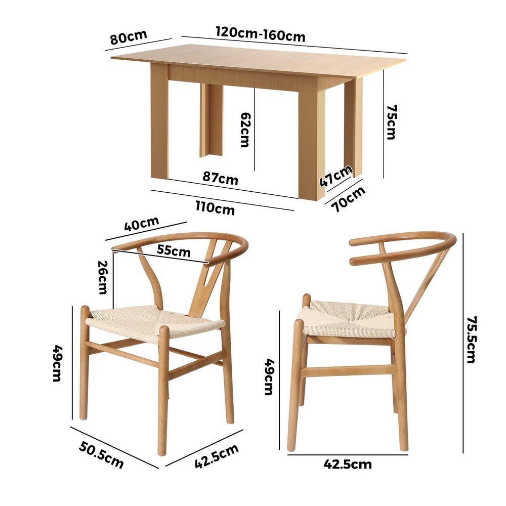 Extendable Dining Table Dining Chairs Natural 5x/7x