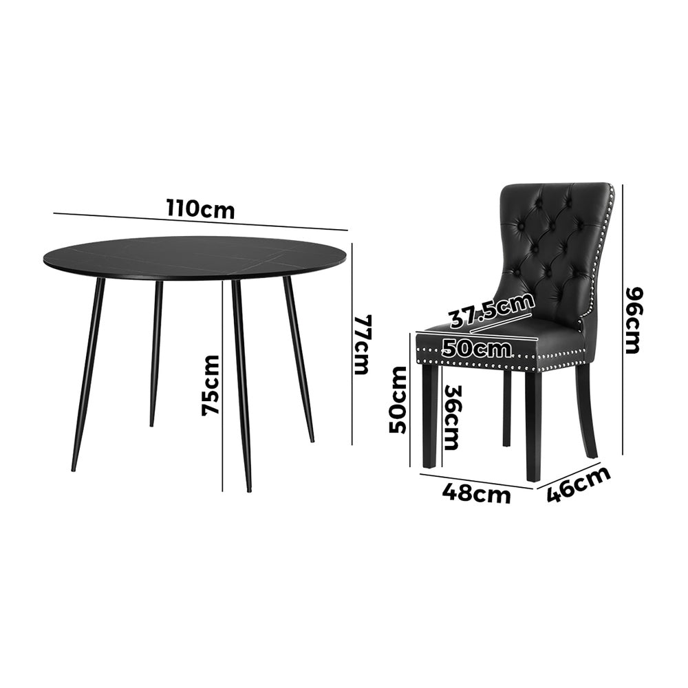 110cm Round Dining Table with 4PCS Chairs Velvet Black