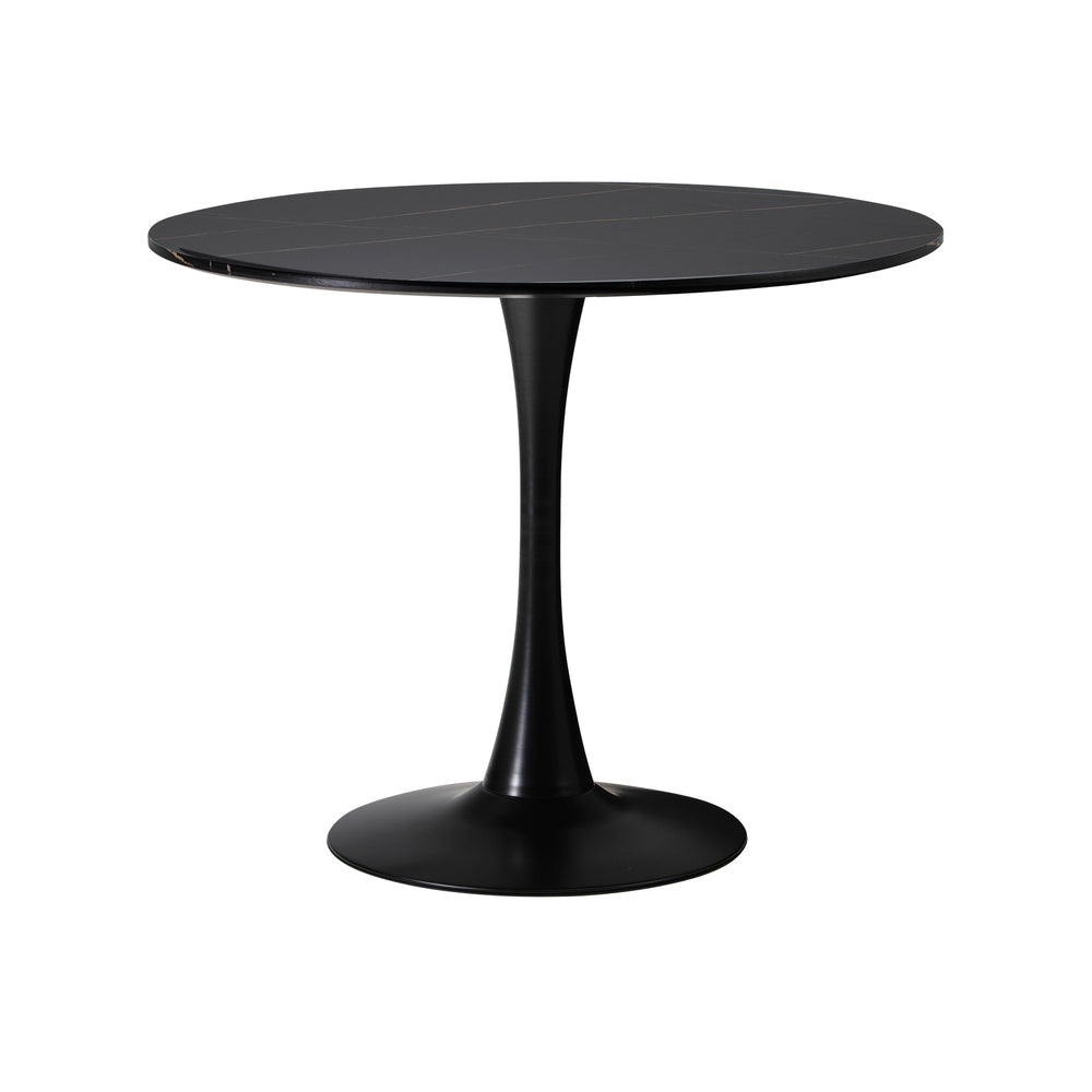 90cm Round Dining Table with 4x Dining Chairs Boucle Black&White