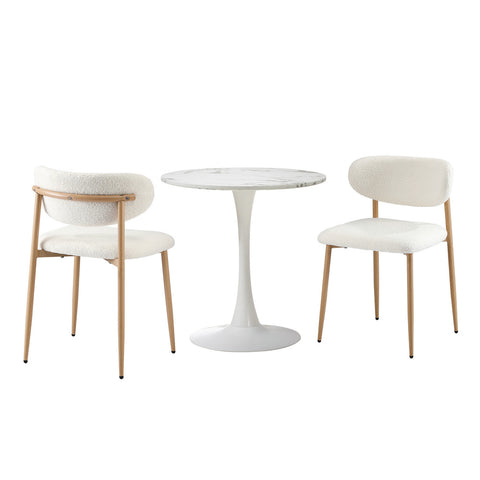 60cm Round Dining Table with 2x Dining Chairs Boucle White