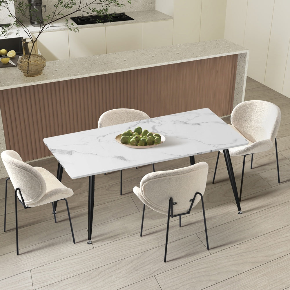 120cm Rectangle Dining Table with 6 Chairs Sherpa White