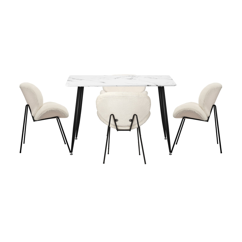 120cm Rectangle Dining Table with 6 Chairs Sherpa White