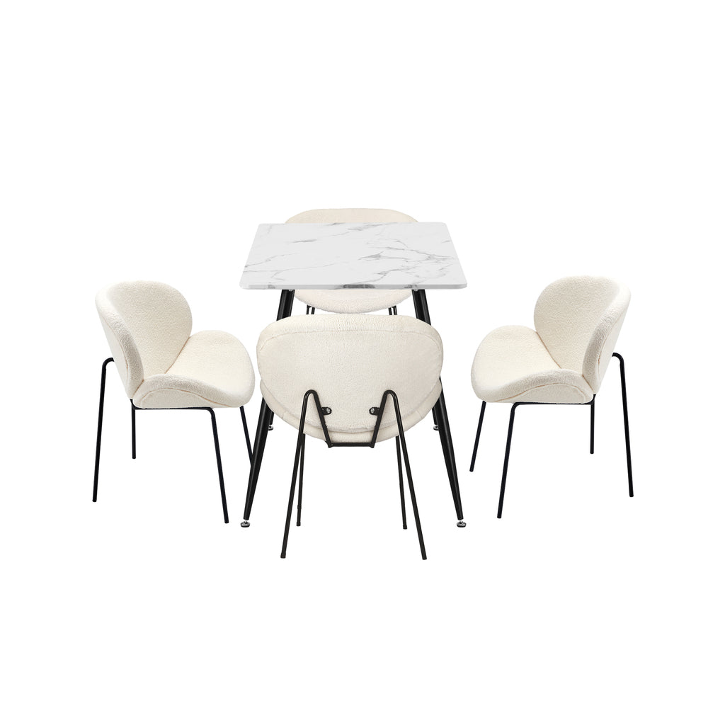 120cm Rectangle Dining Table with 4 Chairs Sherpa White