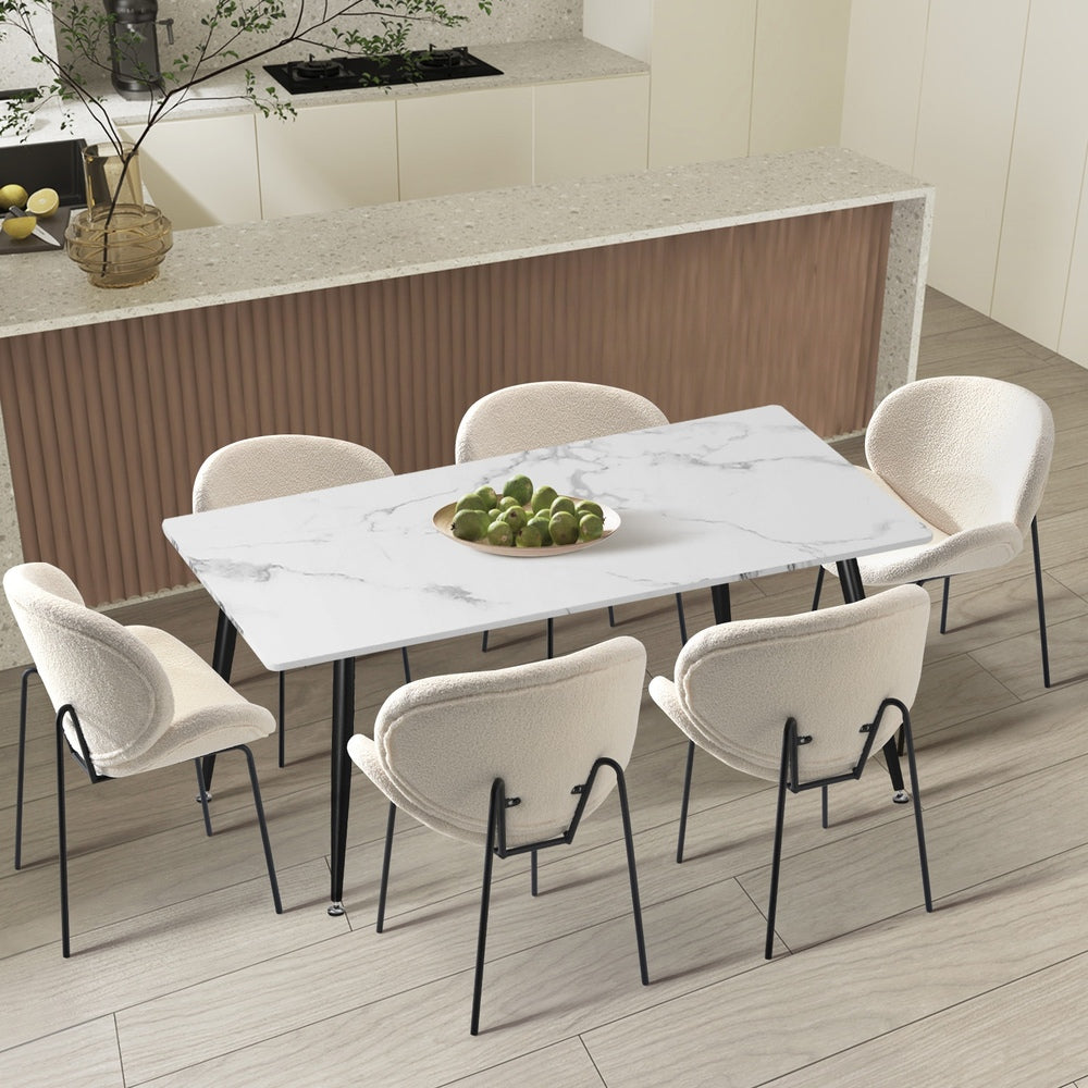 120cm Rectangle Dining Table with 4 Chairs Sherpa White