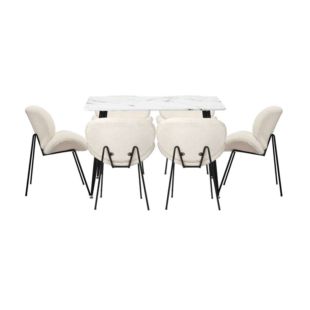 120cm Rectangle Dining Table with 6 Chairs Sherpa White