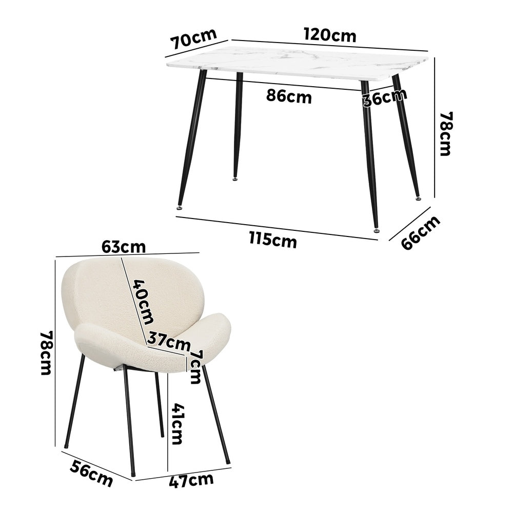 120cm Rectangle Dining Table with 6 Chairs Sherpa White