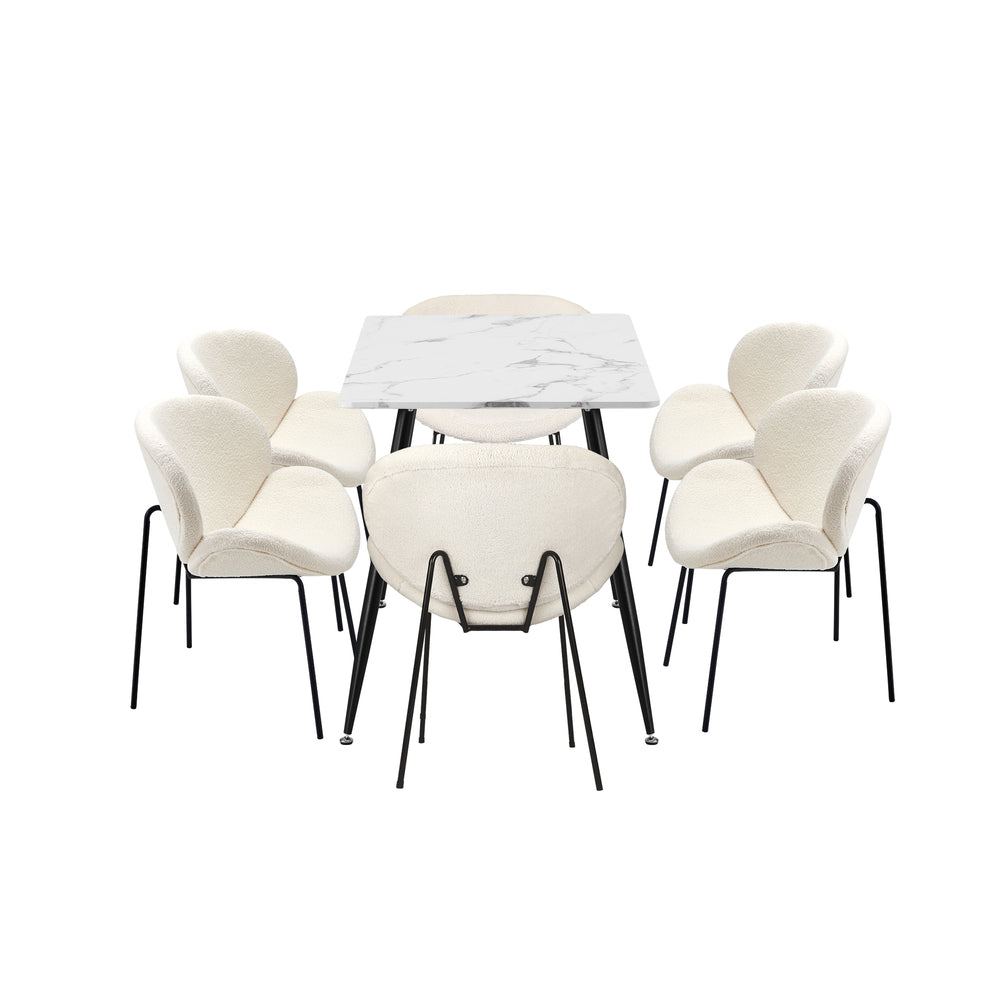 120cm Rectangle Dining Table with 4 Chairs Sherpa White