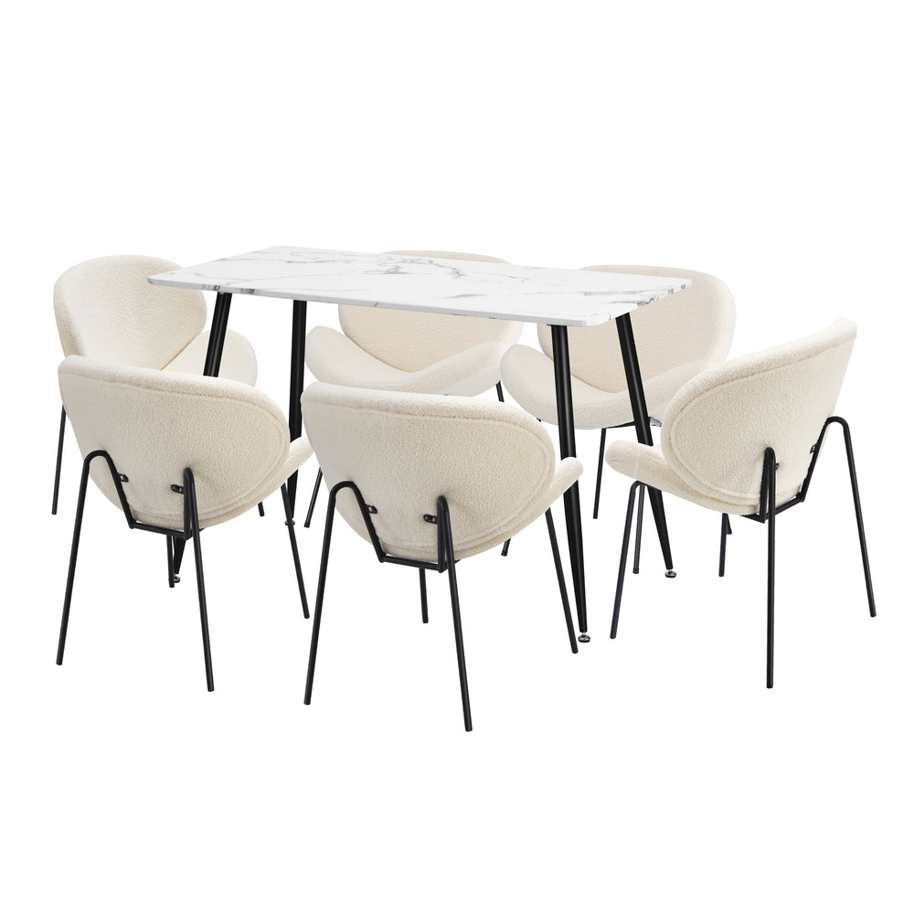 120cm Rectangle Dining Table with 6 Chairs Sherpa White