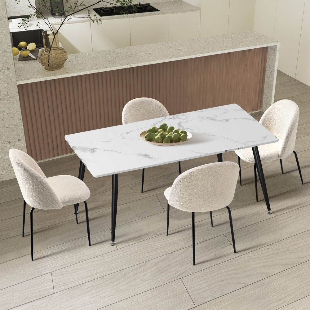 120cm Rectangle Dining Table with 6PCS Chairs White Sherpa