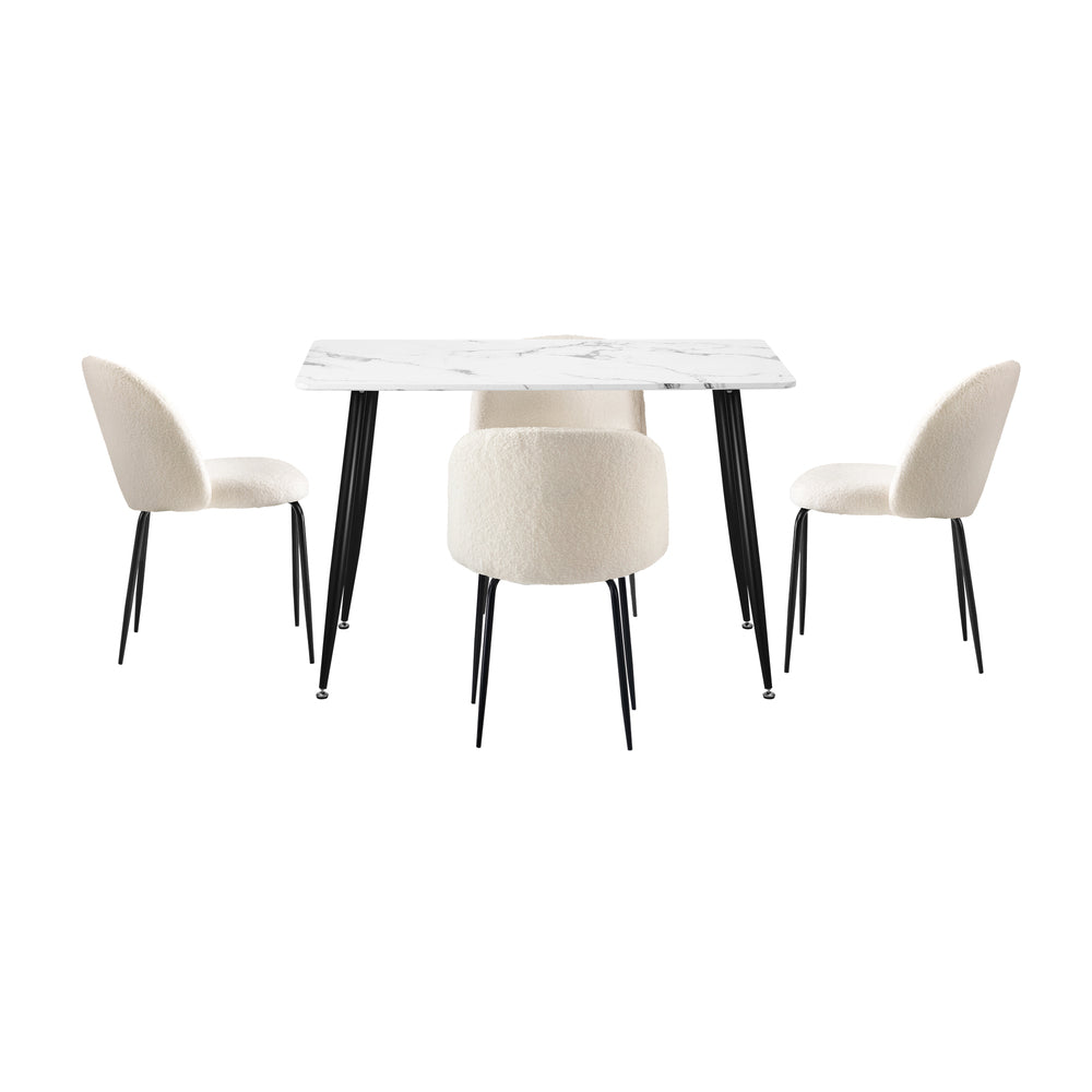 120cm Rectangle Dining Table with 4PCS Chairs White Sherpa